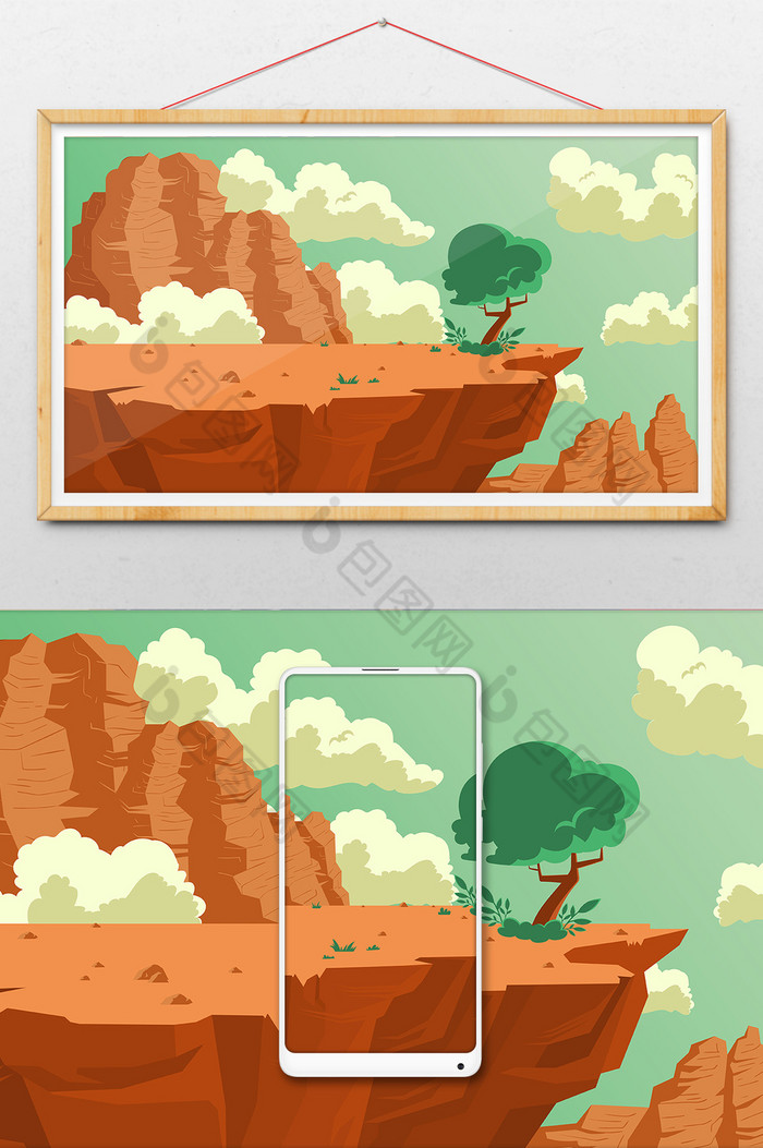 大自然地理风貌红岩石插画图片图片