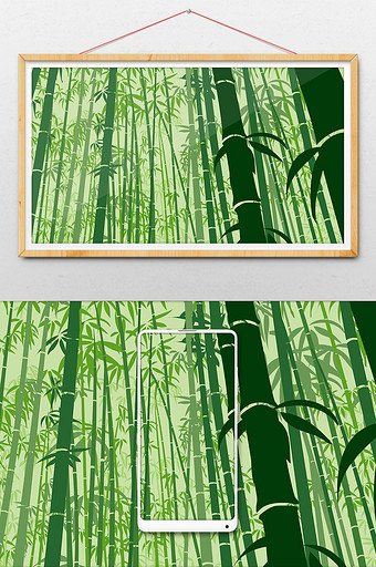 绿色清新扁平化竹子插画中国风插画背景图片
