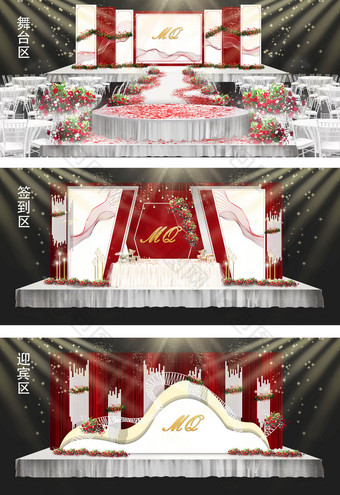 婚礼红白展板效果图图片