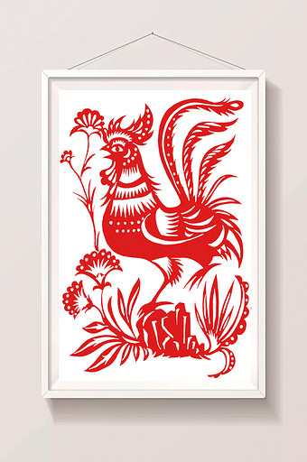中国传统十二生肖剪纸鸡插画图片