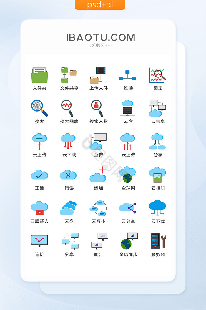 彩色简约云分享云盘图标矢量UI素材ico图片