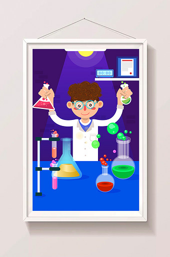 卡通化学实验医疗检测生物科研医生插画图片
