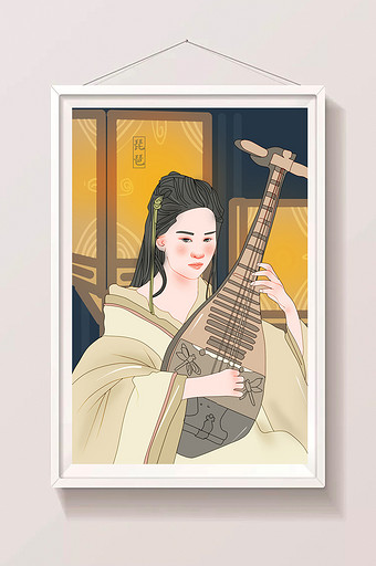 中国文化乐器文化琵琶美女中国风插画图片