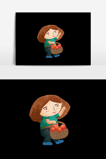 女孩柿子插画设计元素图片