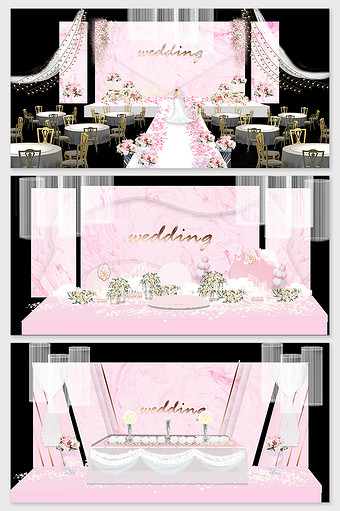 现代简约粉色大理石纹理森系婚礼舞台背景图片