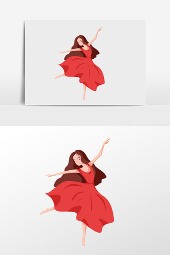 唯美跳舞的女孩插画元素图片