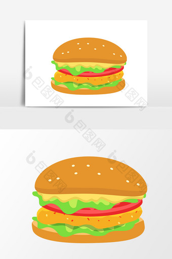 香辣鸡腿汉堡卡通手绘矢量元素图片