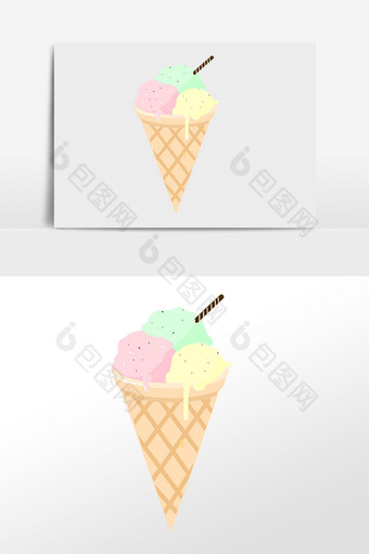 手绘夏季美食蛋卷冰激凌插画元素图片