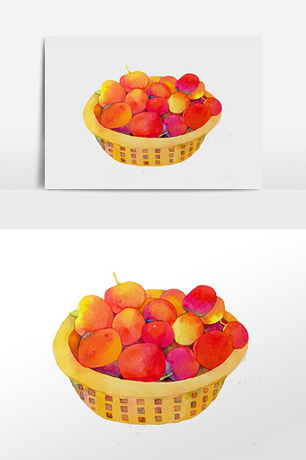 清新唯美水彩手绘红色水果篮卡通插画元素图片