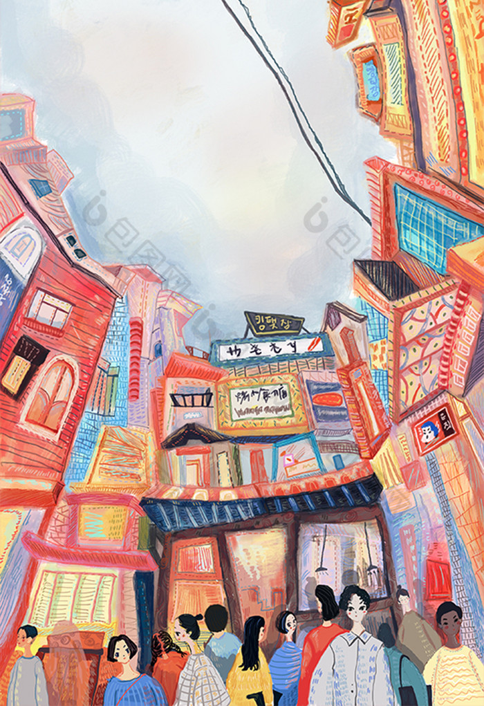 城市背景插画背景水彩插画背景模版