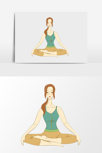 卡通手绘冥想瑜伽美女素材图片