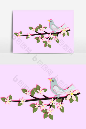 小鸟剪纸插画元素图片
