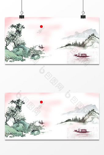 中国风水墨绿色设计背景图片