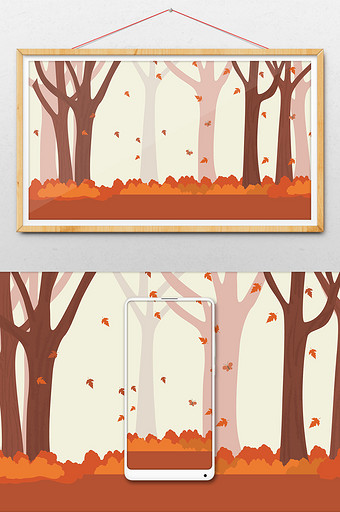 卡通秋天落叶树林背景图片