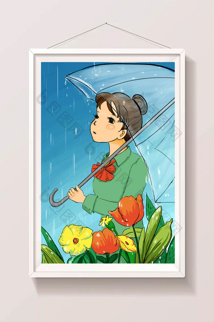 多雨季节撑伞女孩插画图片图片