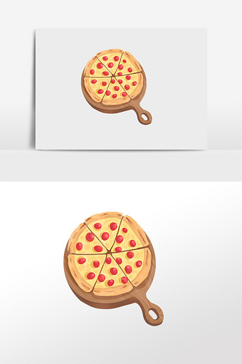 手绘插画美食西红柿披萨卡通漫画素材图片