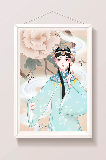 清新淡雅古风中国风云烟水墨背景花旦古装画图片