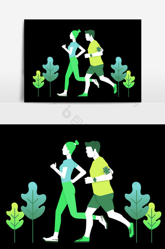 手绘卡通扁平男女跑步元素图片