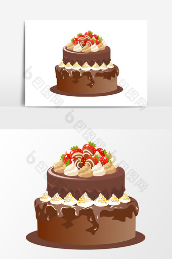 手绘卡通扁平水果奶油蛋糕元素图片