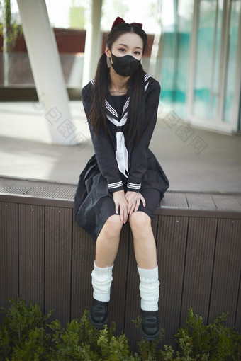 日系户外公园穿jk校服的少女