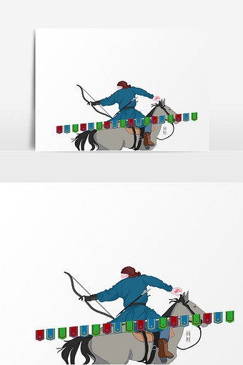 人物骑马元素插画图片