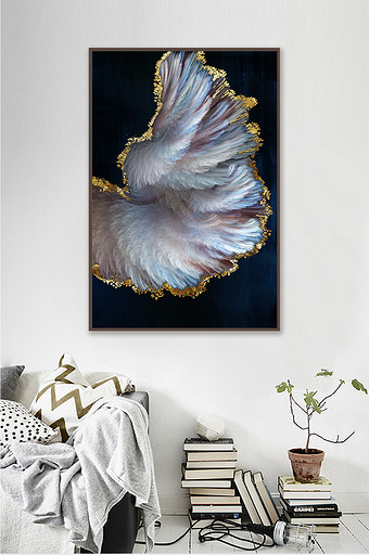 抽象深色北欧抽象彩色羽毛金箔素材装饰画图片
