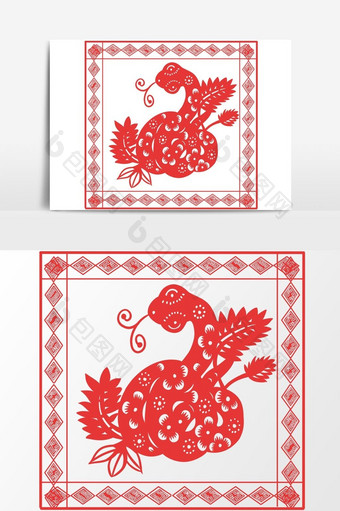 简洁中国传统红色剪纸窗花十二生肖矢量元素图片