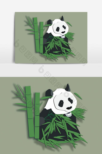 扁平剪纸风卡通熊猫装饰素材图片