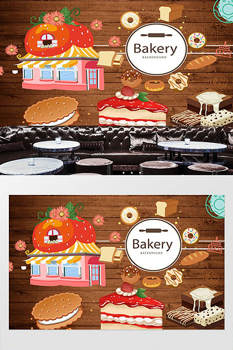 创意甜品店蛋糕店工装背景墙图片