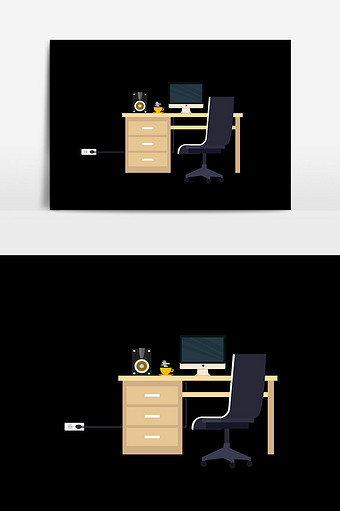矢量办公桌插画元素设计图片