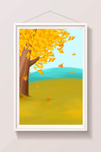 河流树木秋季插画元素设计图片