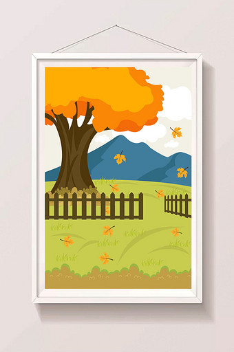 秋季树木植物插画元素设计图片