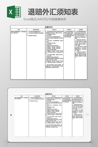 退赔外汇须知表excel模板图片