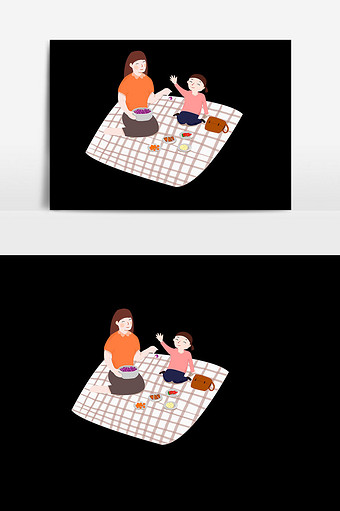 卡通漫画母子聚餐插画元素图片