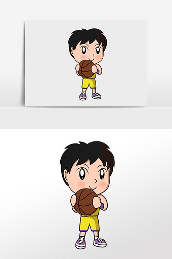 卡通小男孩打篮球插画元素图片
