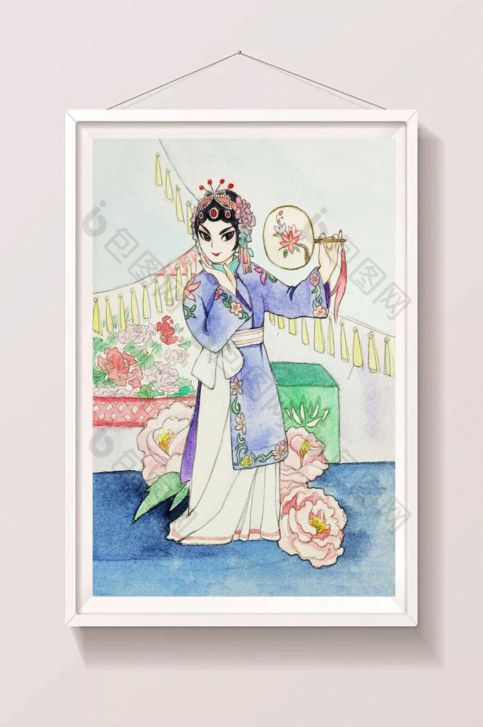 纯色手绘唯美清新中国戏剧传统文化插画系列图片