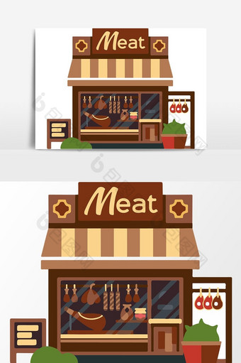 卡通可爱城市建筑肉店矢量元素图片