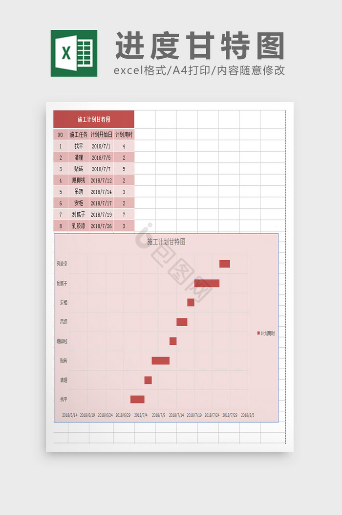 进度甘特图excel表模板