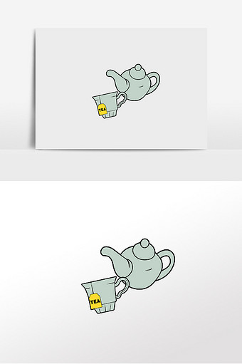 手绘卡通漫画茶壶茶具插画元素图片