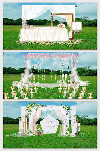 小清新粉白户外婚礼设计草坪婚礼效果图图片