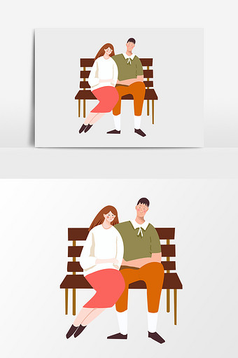 卡通手绘长椅情侣图片