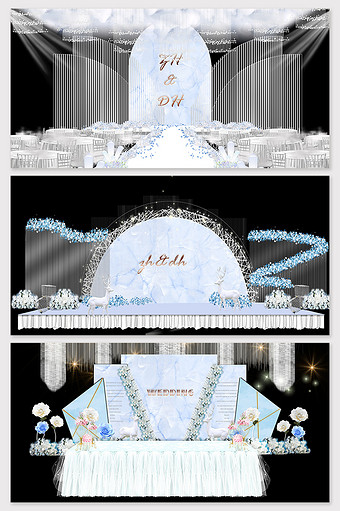 现代简约唯美蓝色大理石纹理主题婚礼效果图图片