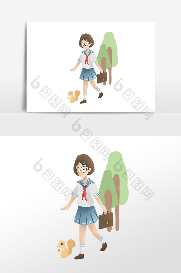 开学季女孩散步表情包图片