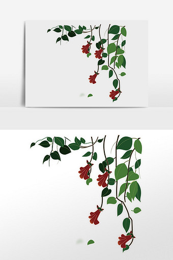 红色花朵飘落树叶矢量插画素材图片