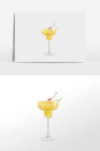 水彩手绘黄色鸡尾酒饮料图片