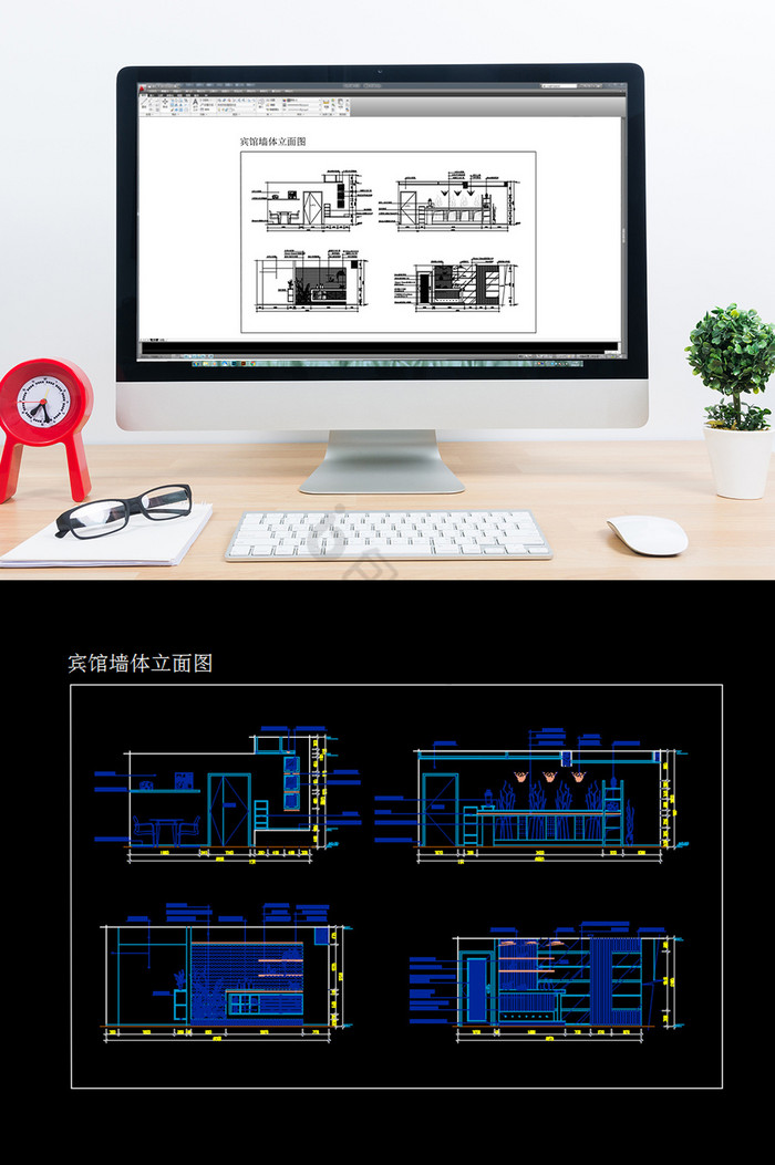 宾馆酒店客房背景墙CAD图