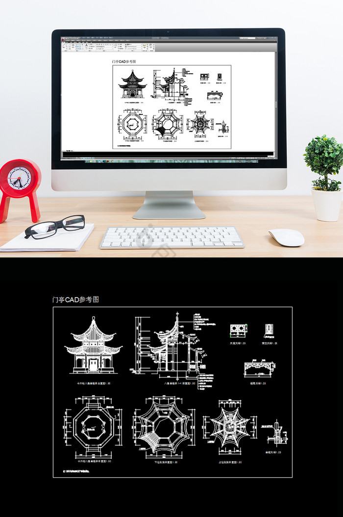 中式门亭古建筑CAD参考图纸