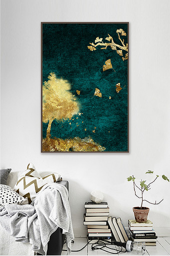 金色抽象深色底北欧装饰画背景墙素材图片