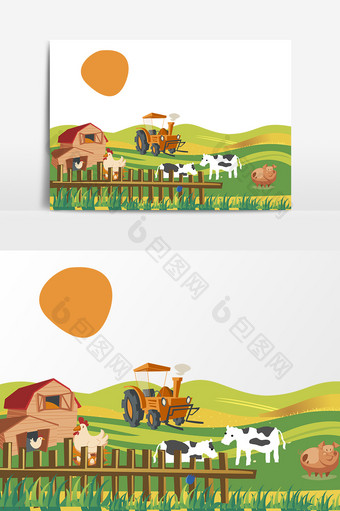 绿色牧场奶牛设计元素图片