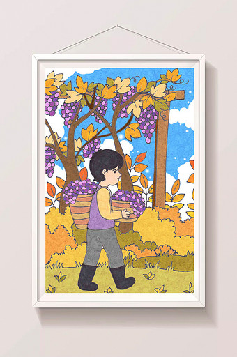 秋季丰收葡萄插画图片